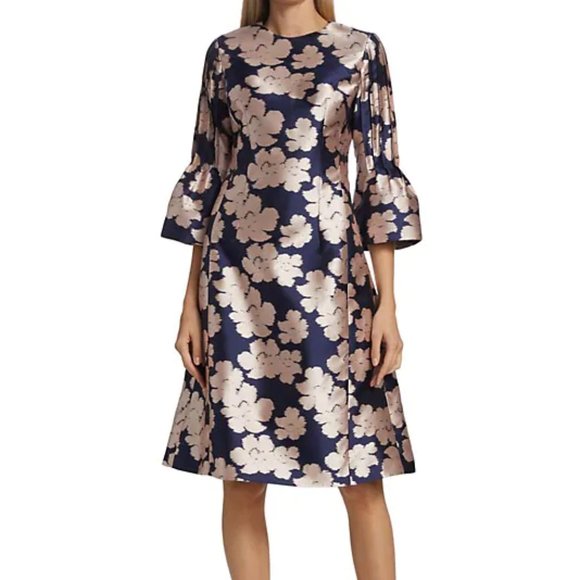 Rickie Freeman Satin Bell Sleeve Dress 
